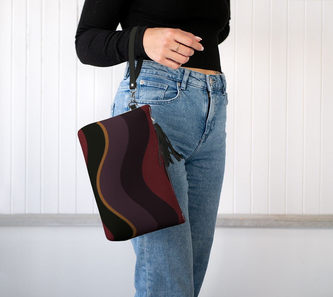 Burgundy Big Waves Vegan Leather Clutch Wristlet