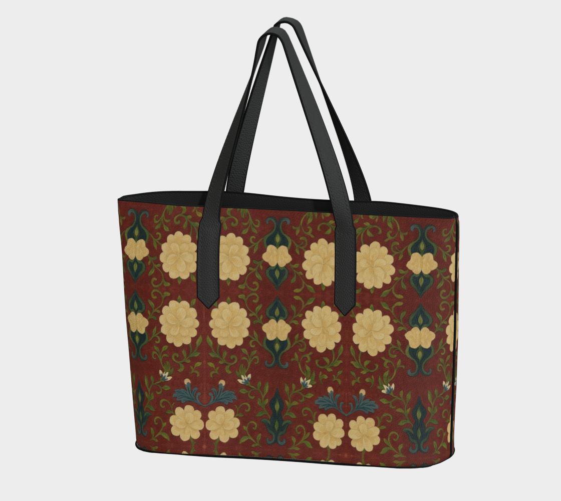 Imperial Peonies Cranberry Vegan Leather Tote