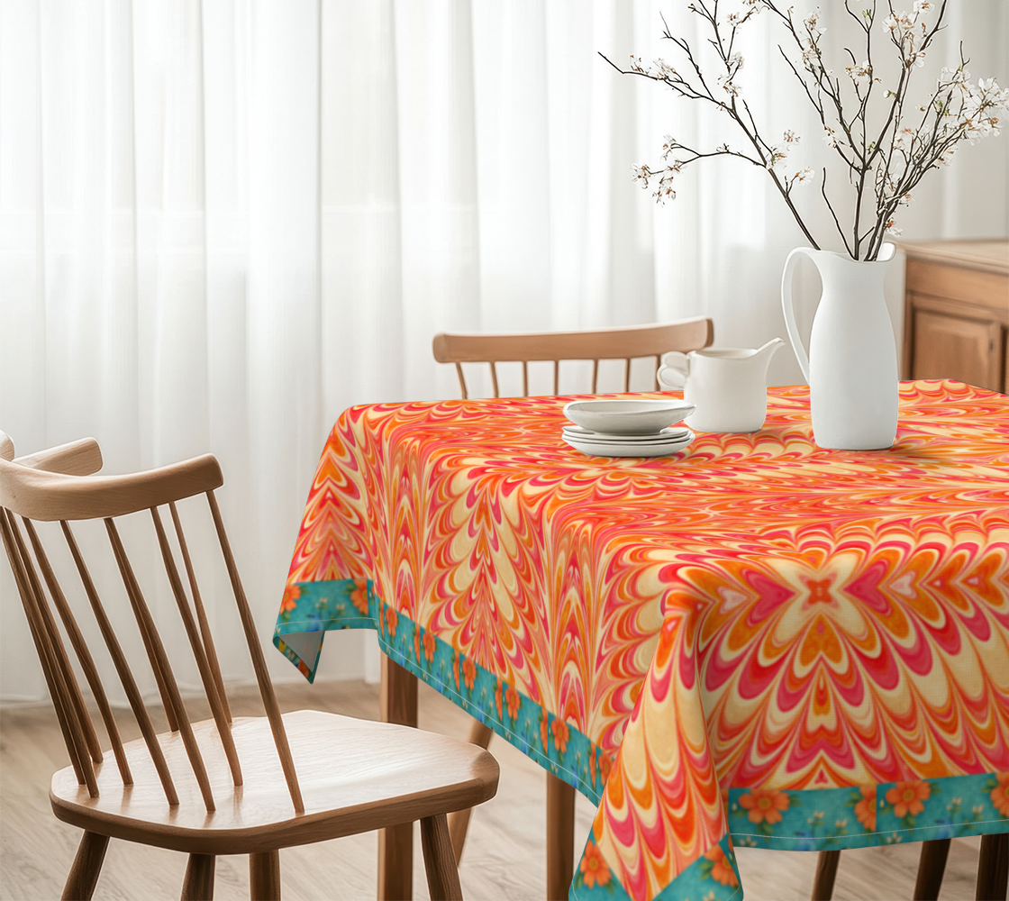 Tangerine Swirl with Border 60 x 60 Tablecloth