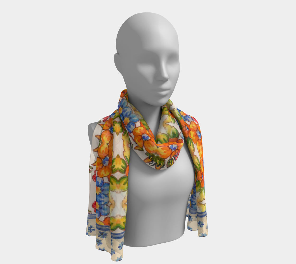 Positano Flowers Long Silk Scarf
