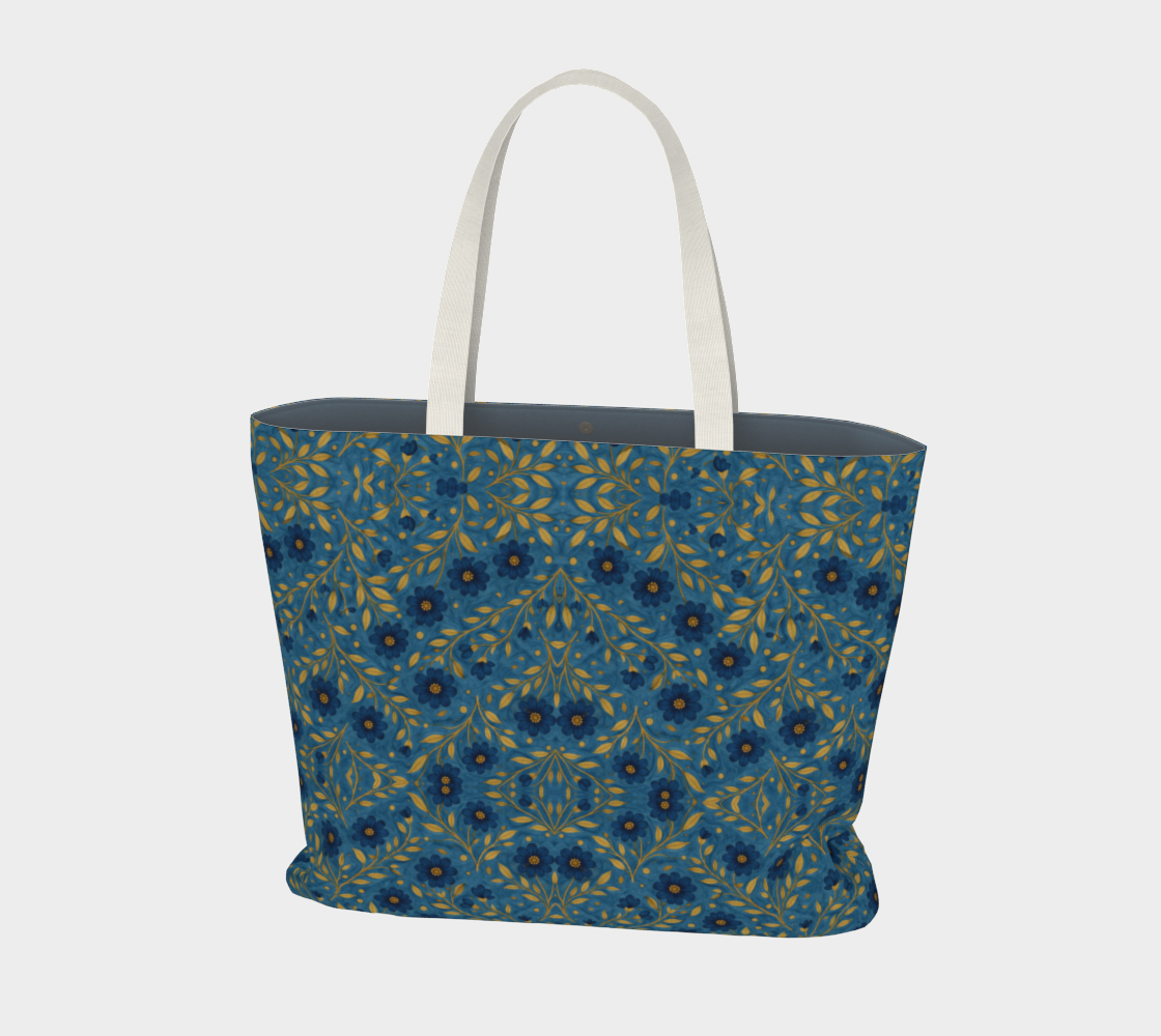Indigo meadow floral fan canvas tote bag