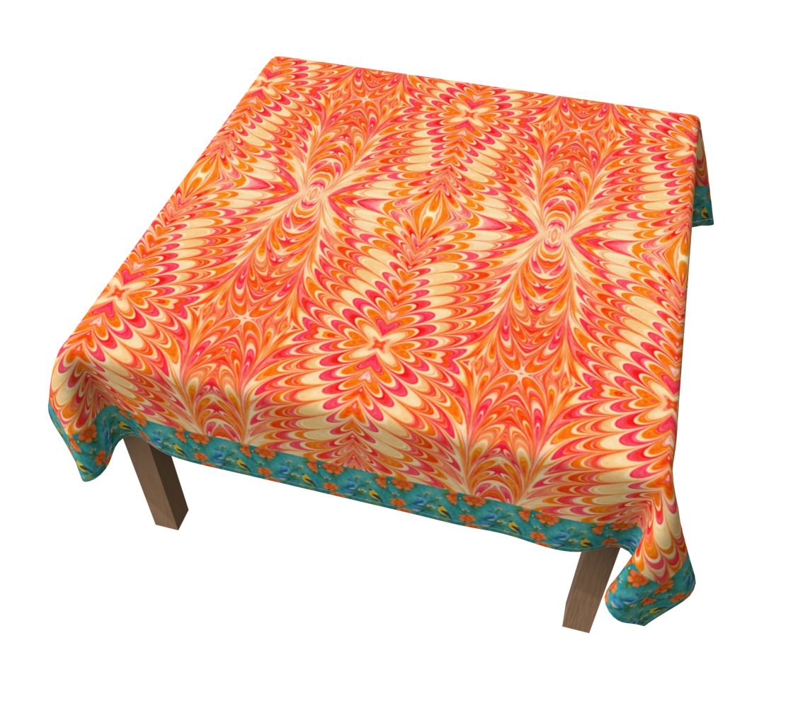 Tangerine Swirl with Border 60 x 60 Tablecloth
