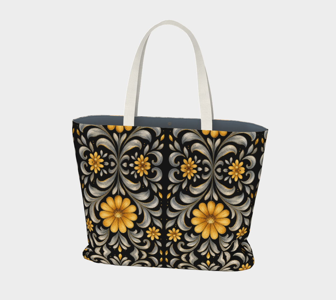 Midnight Silver Garden large canvas tote bag