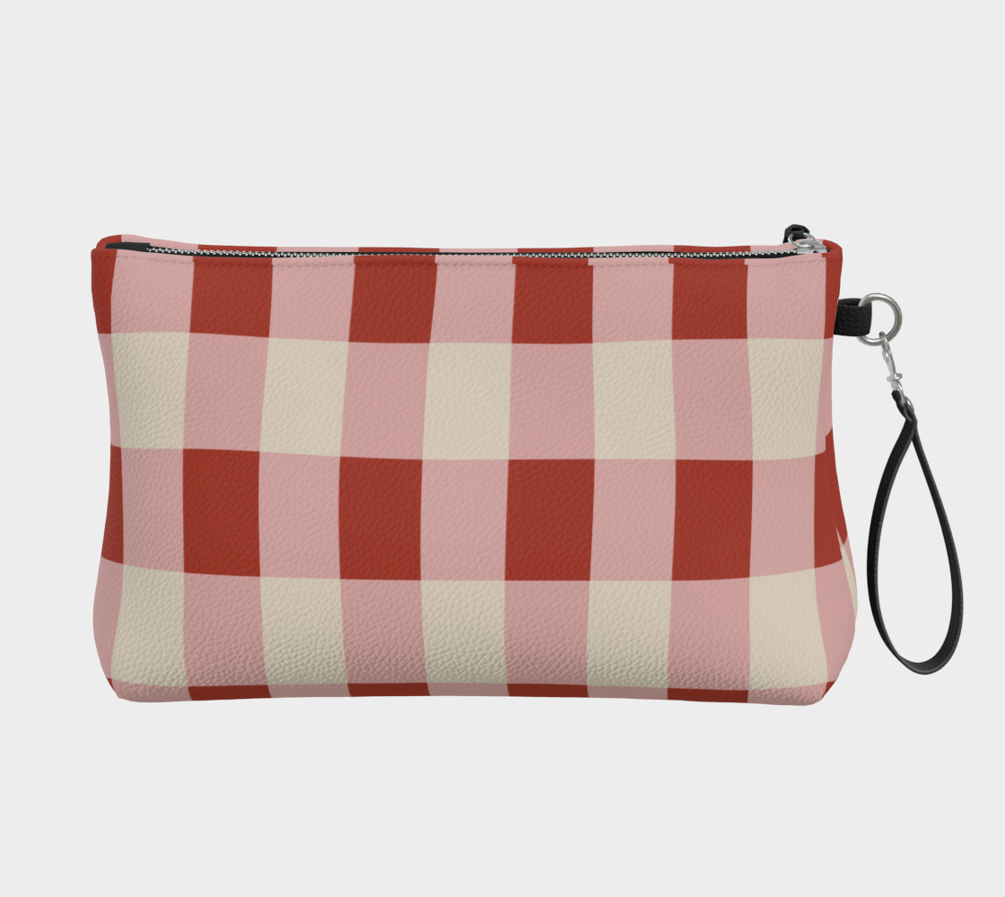 Red Gingham Vegan Leather Clutch Wristlet
