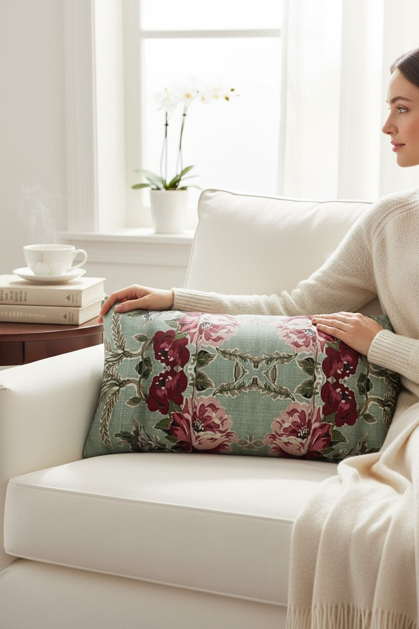 Seafoam Roses 24 x 12 Pillow Cover