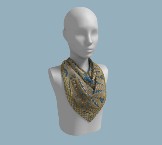 Prussian Blue Swirl Silk Square Scarf