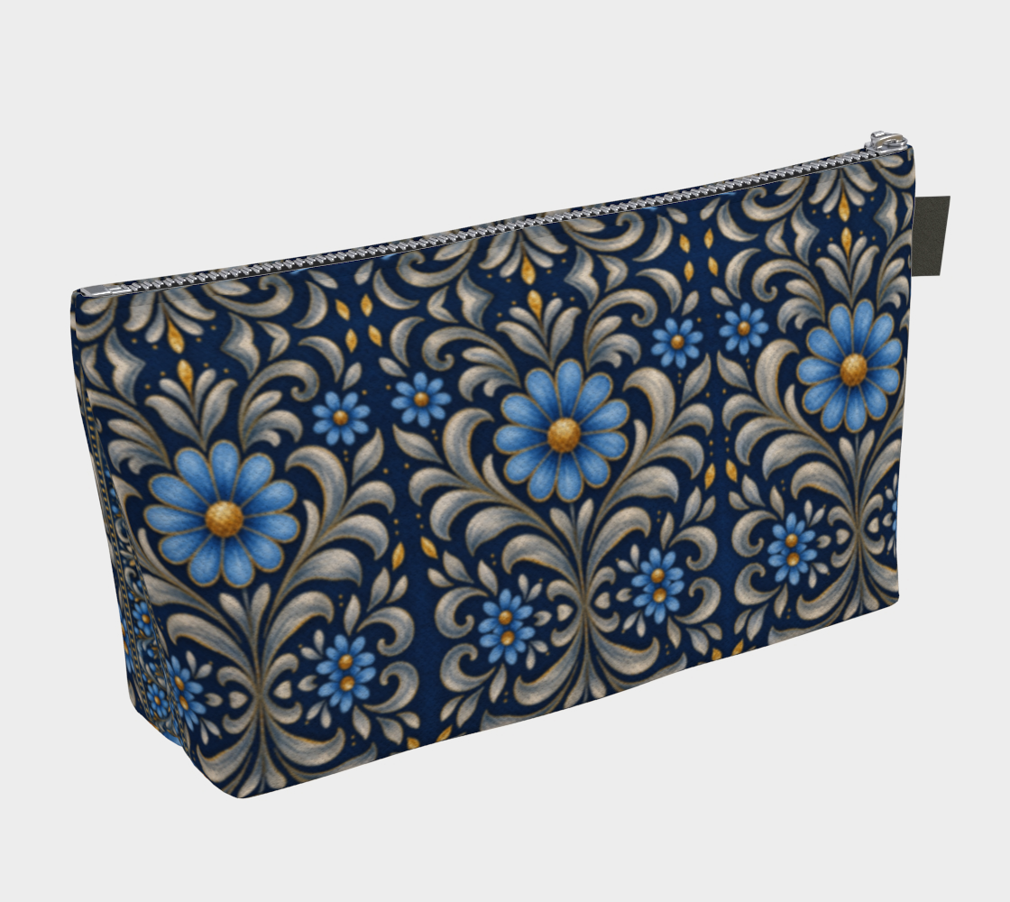 Gilded Navy Azure Bloom makeup bag