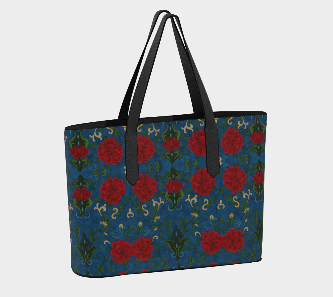Imperial Peonies Sapphire Vegan Leather Tote Bag