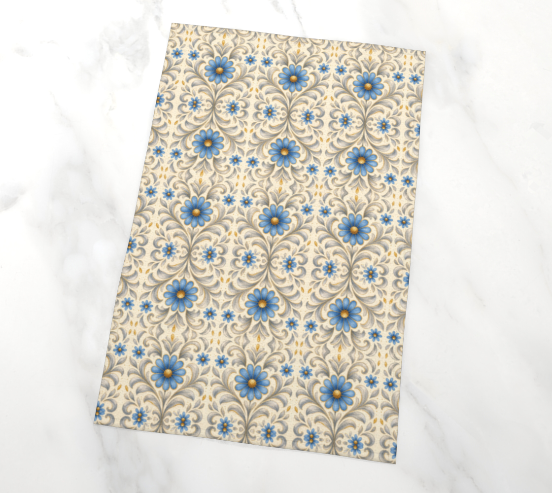 GIlded Azure Bloom tea towel