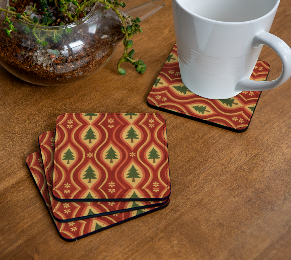 Hearthside Pines xmass trees allover coasters