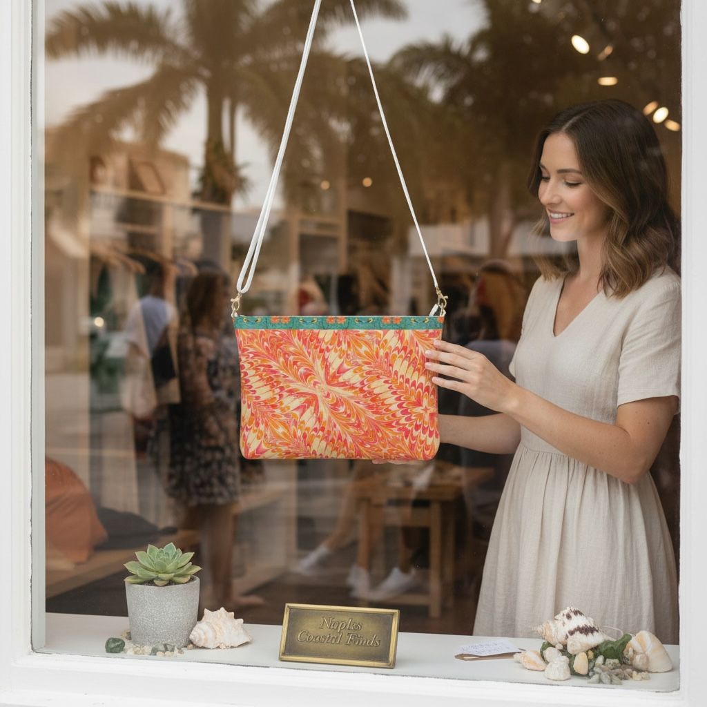 Tangerine Swirl Vegan Leather Crossbody Purse