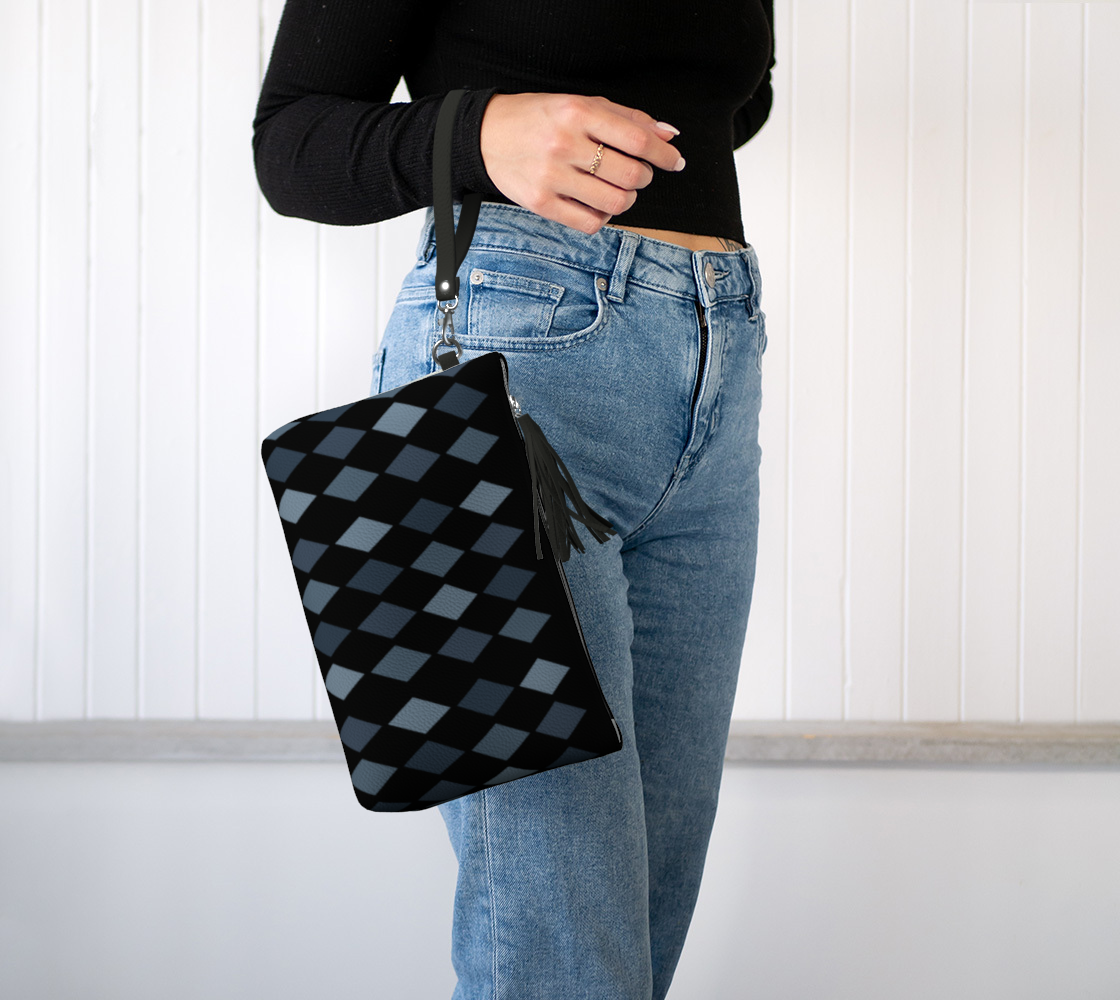 Midnight Argyle Vegan Leather Clutch Wristlet