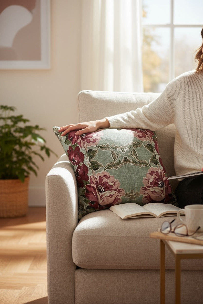 Seafoam Roses 22x22 Pillow Cover
