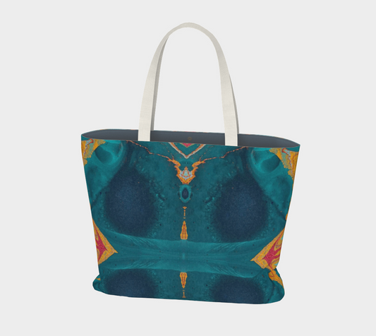 Gilded Peacock Feather Large Canvas Tote