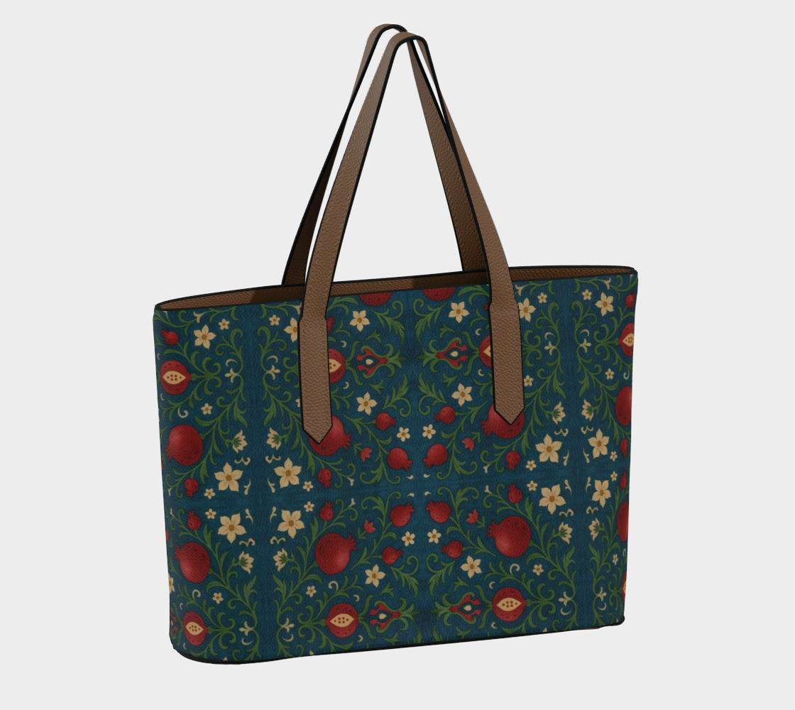 Winter Pomegranates Vegan Leather Tote Bag