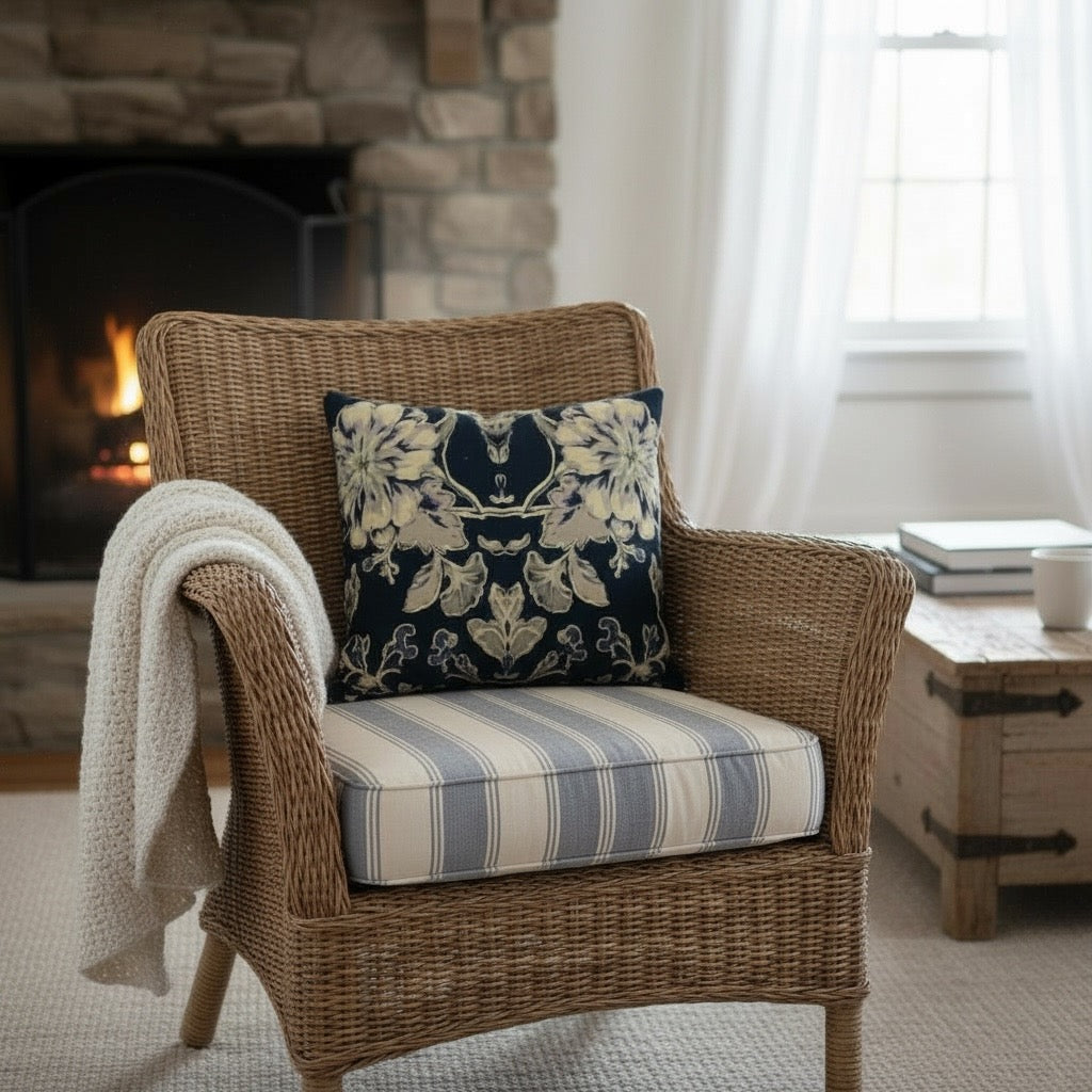 Blue Fleur Damask 22 x 22 Pillow Cover