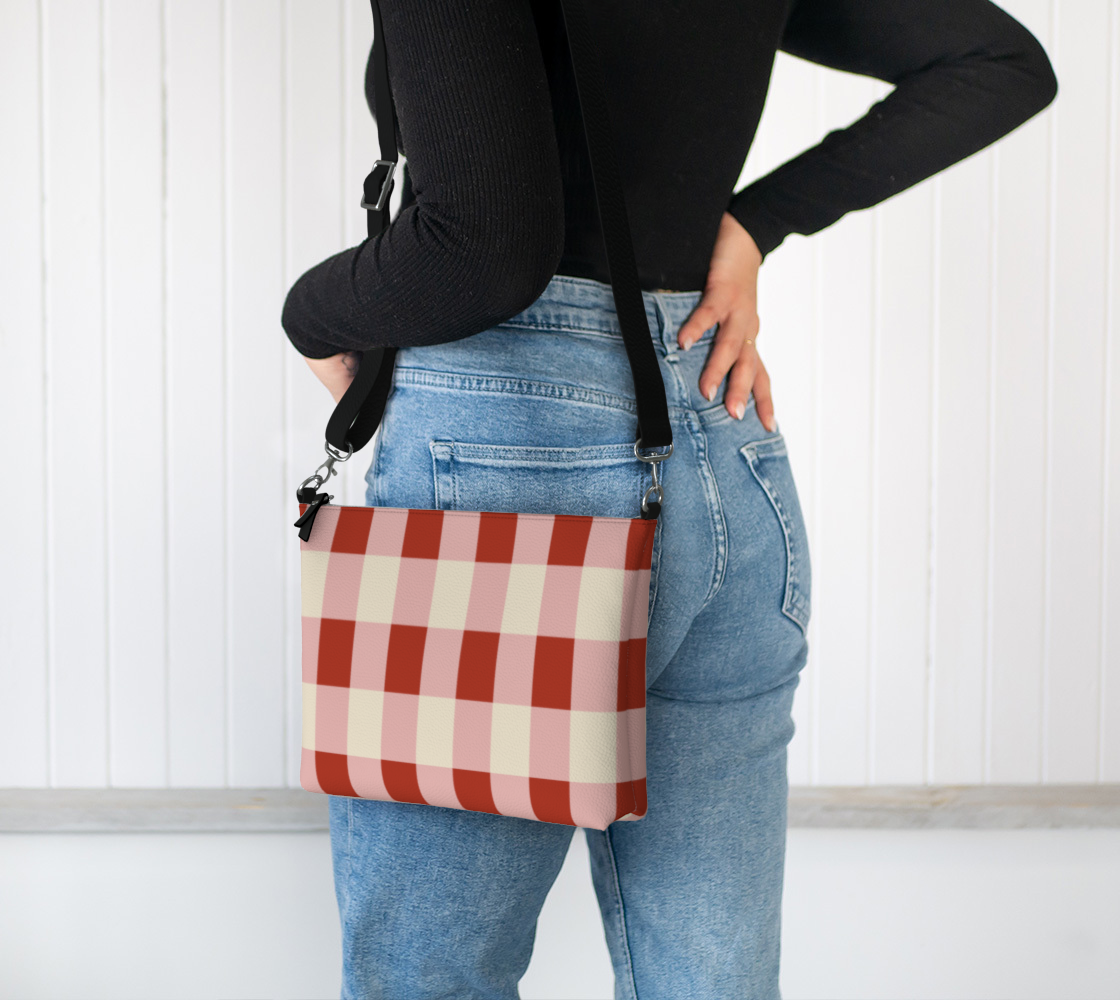Red Gingham Vegan Leather Crossbody Purse