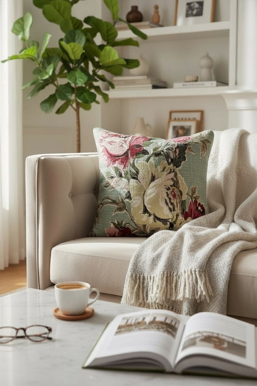 Seafoam Roses 18 x 18 Pillow Cover