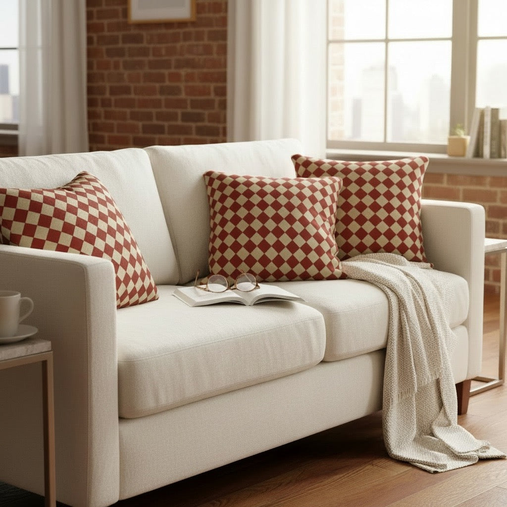 Cranberry Mini Harlequin 18 x 18 Pillow Cover