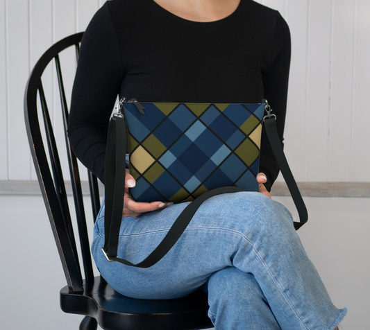 Blue Plaid Vegan Leather Crossbody Purse