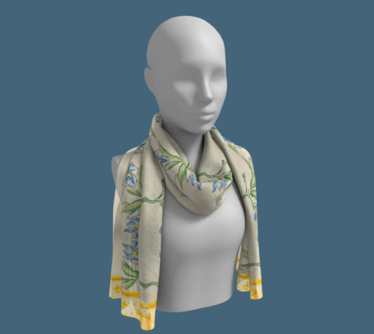 Blue Iris Long Silk Scarf w/ Border