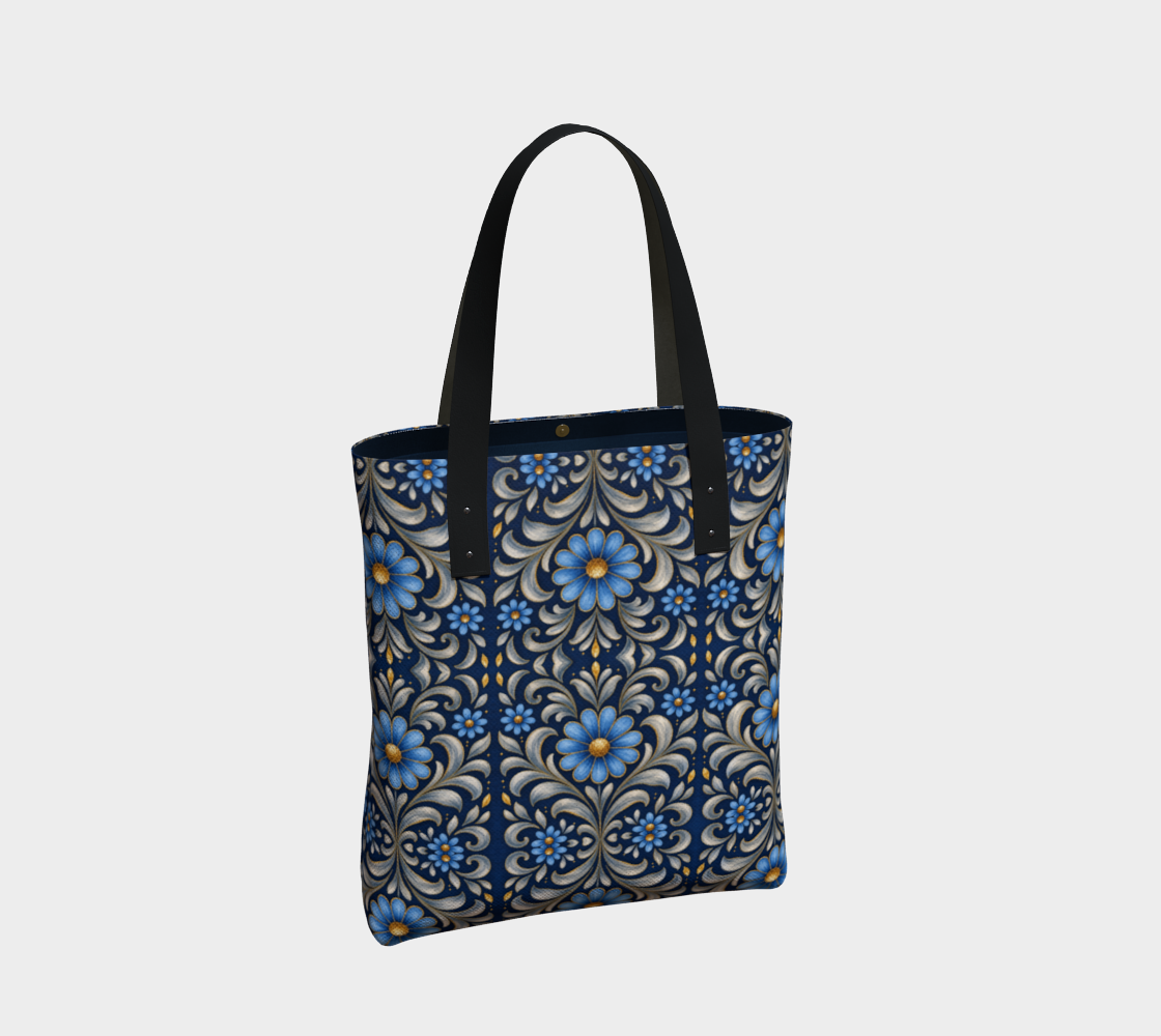 Gilded Navy Azure Bloom market tote bag