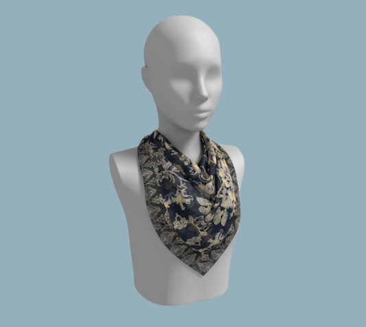 Blue Fleur Damask Silk Square Scarf