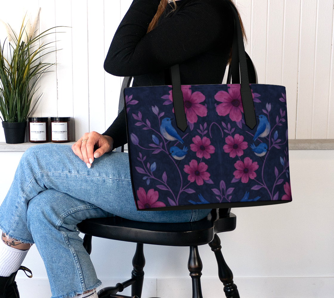 Songbird Bloom Plum Vegan Leather Tote Bag