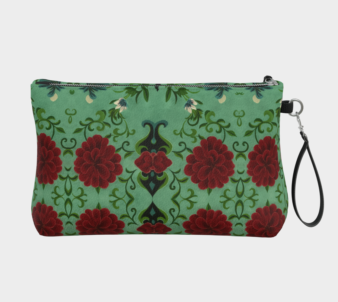 Imperial Peonies Mint Vegan Leather Clutch Wristlet