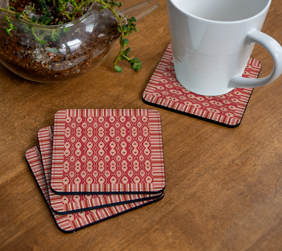 Red Hearts Ikat Striped Coaster