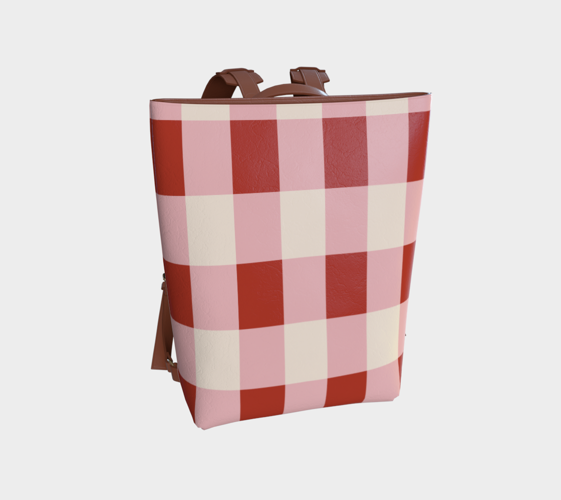 Red Gingham Vegan Leather Backpack