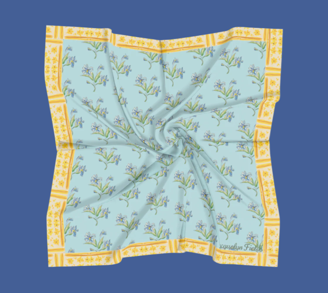 Blue Iris Mint Silk Square Scarf