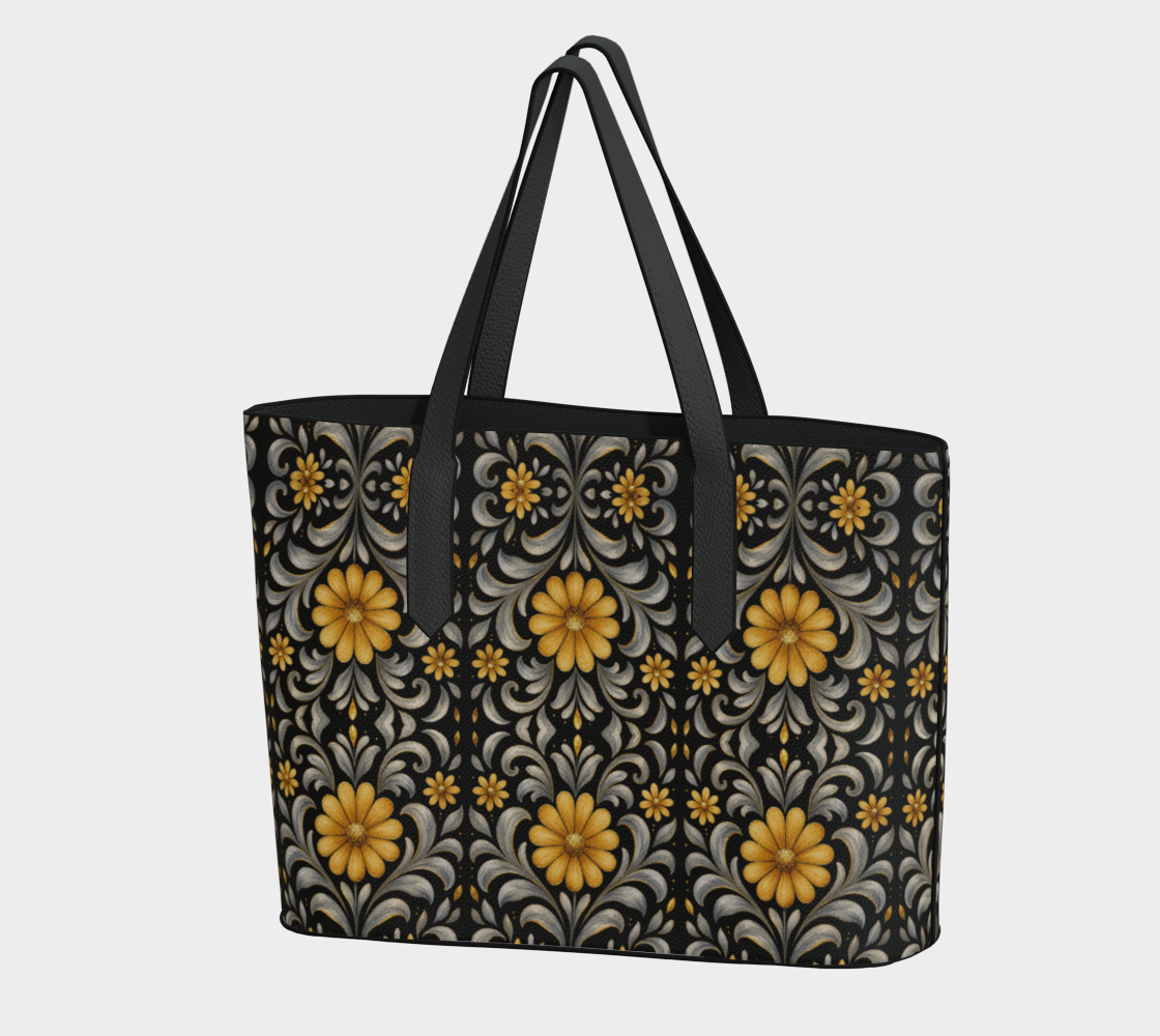 Midnight Silver Garden large vegan tote