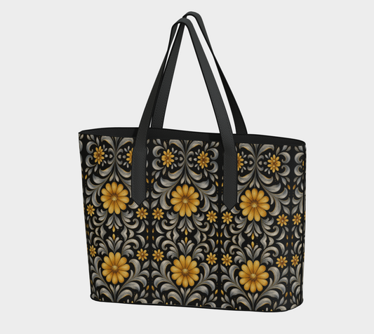 Midnight Silver Garden large vegan tote