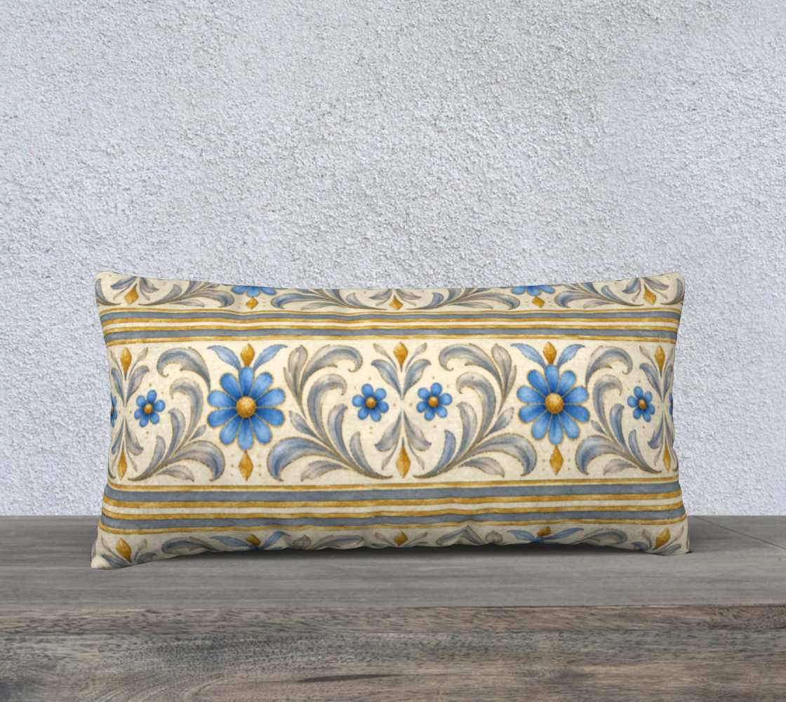 Gilded Azure Bloom banded 24 x 12 pillow