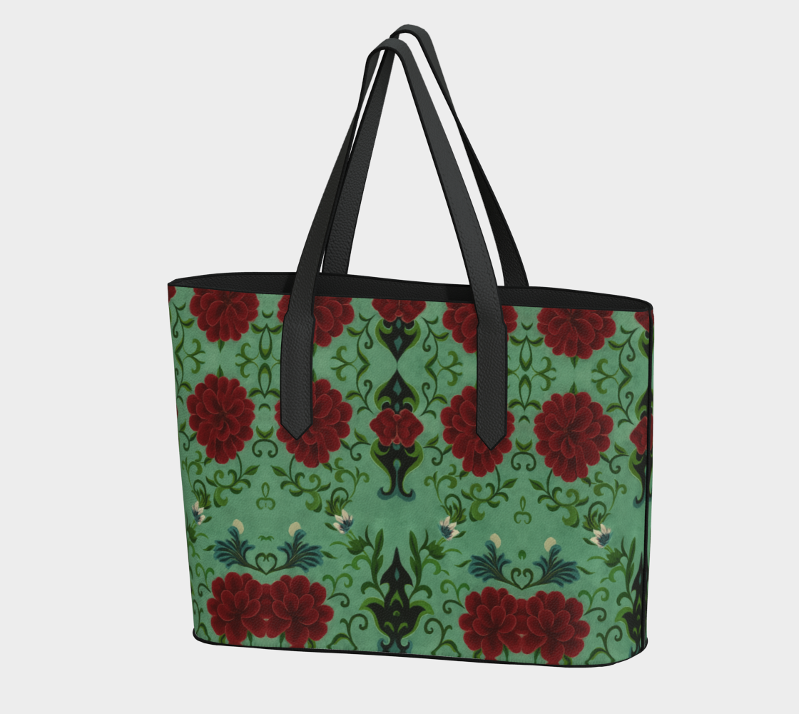 Imperial Peonies Mint Vegan Leather Tote Bag