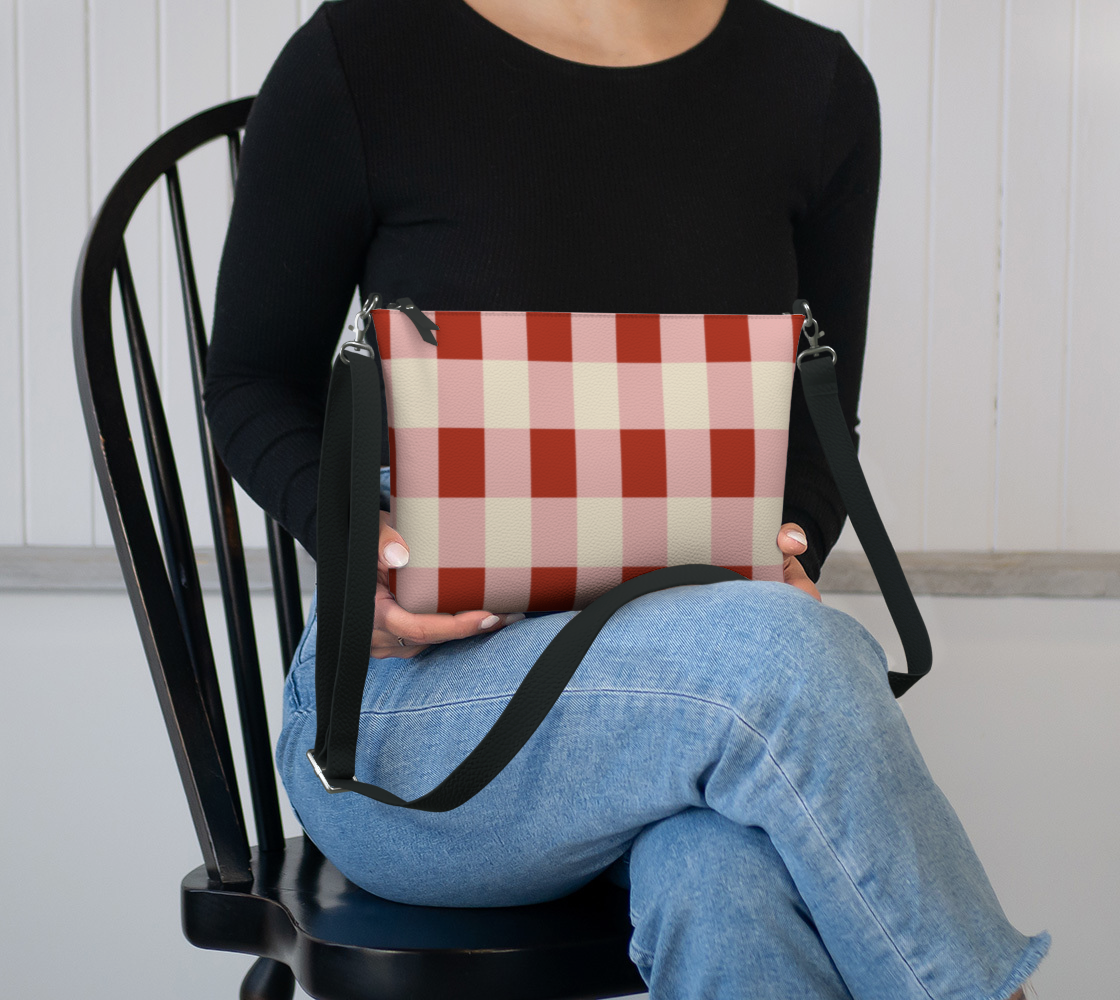 Red Gingham Vegan Leather Crossbody Purse