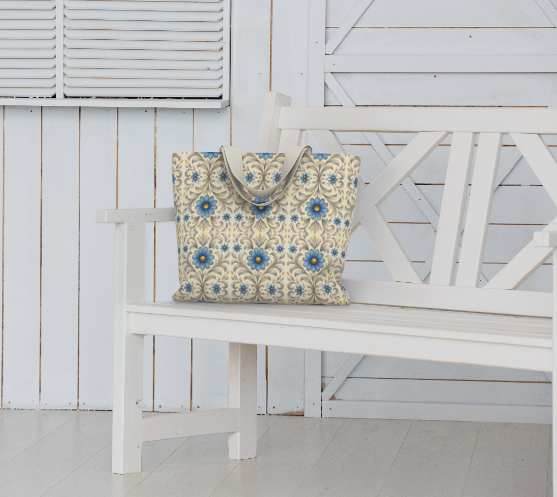 Gilded Azure Bloom canvas large tote bag