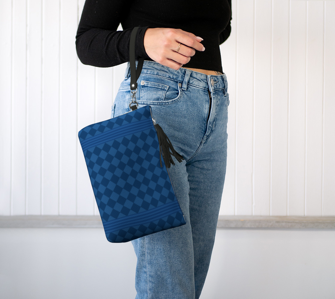 Royal Blue Harlequin Vegan Leather Clutch Wristlet