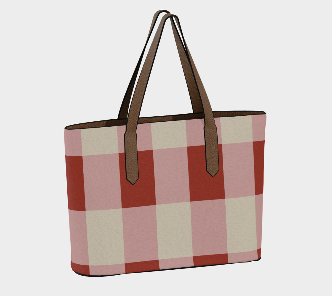 Red Gingham Vegan Leather Tote Bag