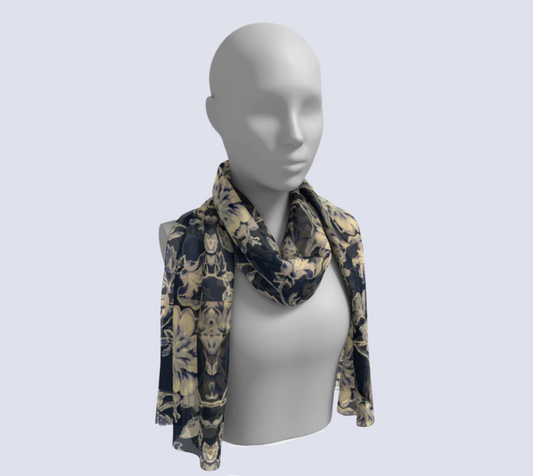 Blue Fleur Silk Long Scarf