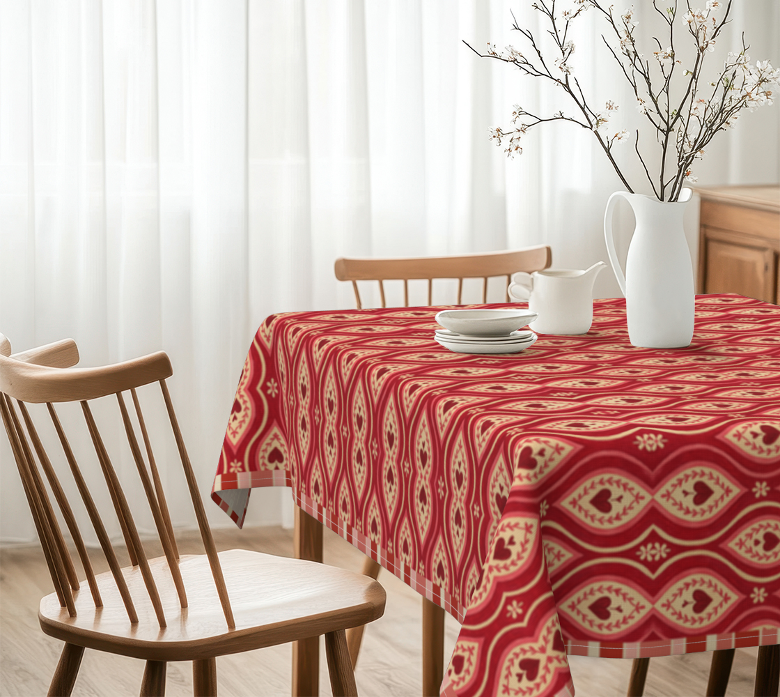 Red Heart Ikat with Border 60 x 60 Tablecloth
