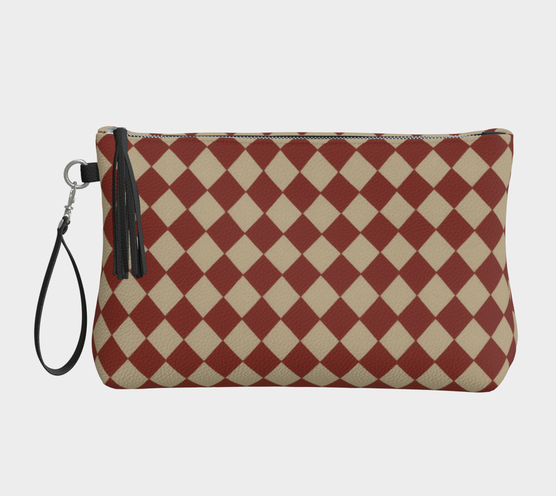 Cranberry Harlequin Vegan Leather Clutch Wristlet