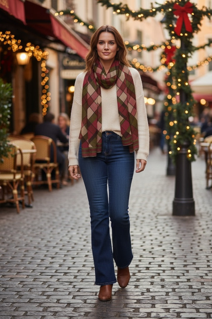 Plaid Harvest Silk Long Scarf