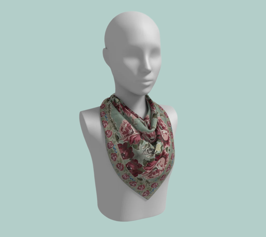 Sea Foam Roses Silk Square Scarf