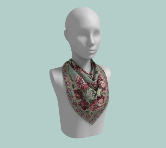 Sea Foam Roses Silk Square Scarf