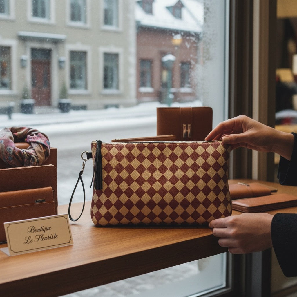 Cranberry Mini Harlequin Vegan Leather Clutch Wristlet