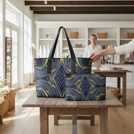 Mendocino Blues Set: Vegan Leather Tote & Clutch Wristlet
