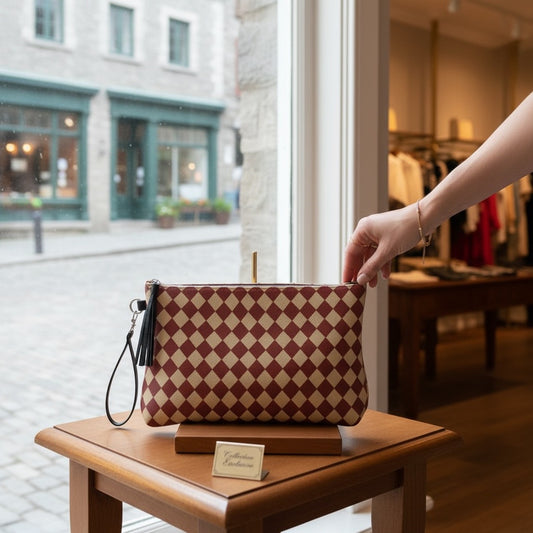 Cranberry Mini Harlequin Vegan Leather Clutch Wristlet