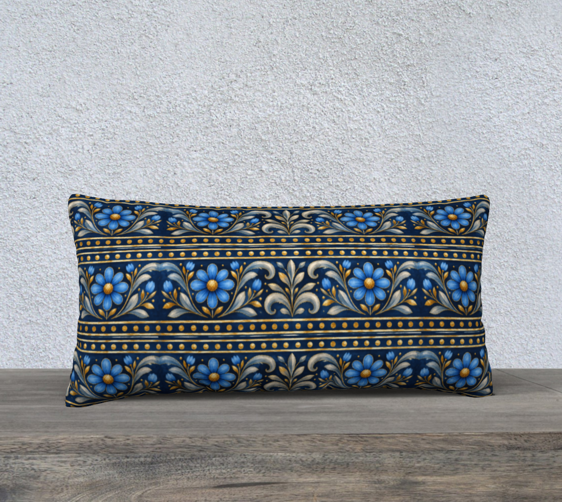 Gilded Navy Azure Bloom border 24 x 12 pillow